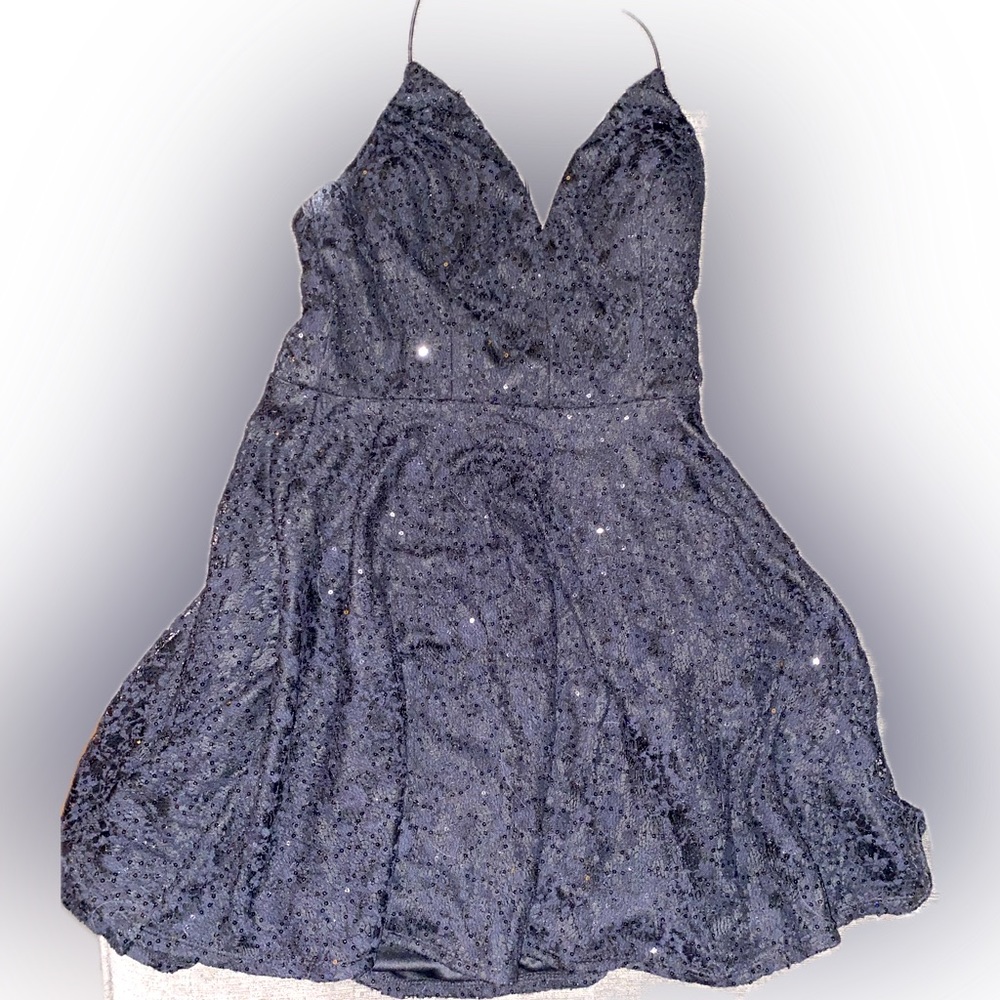 black sequin dress with cross back